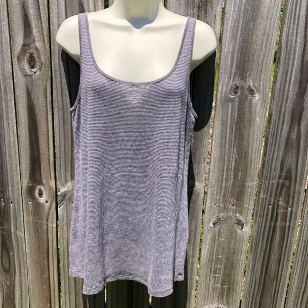 Eileen Fisher Medium Linen Striped Tank Top Gray Grey Sleeveless Scoop Neck